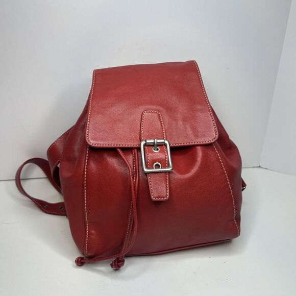Vintage Coach Legacy Red Leather Drawstring Backpack Purse Buckle Designer - Picture 2 of 13